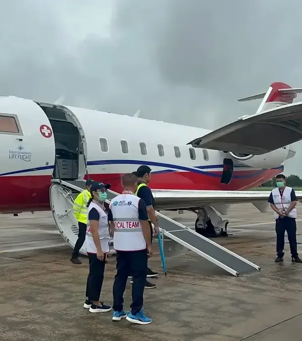The medical evacuation aircraft ready on the tarmac for transport